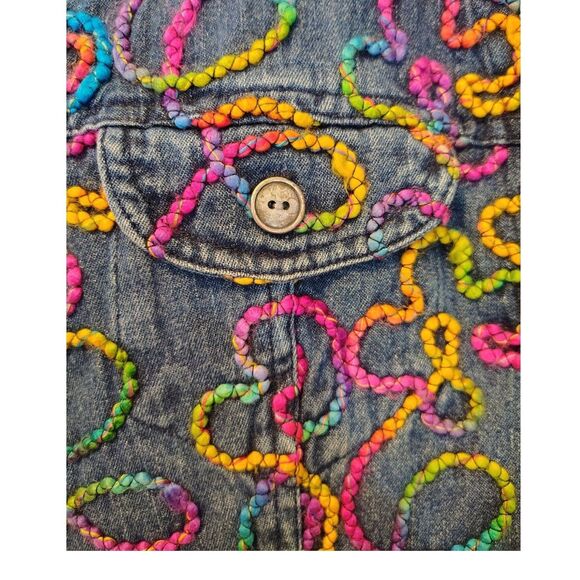 Chico's Colorful Long Sleeve Blue Denim Jacket Embroidery Artwork Size M/8 - Picture 8 of 14